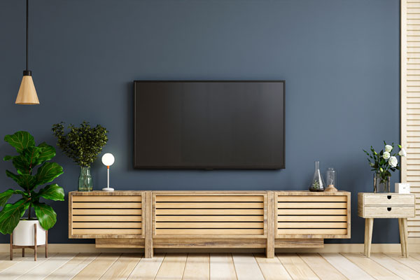 Wall Mounted Tv On Cabinet In Modern Empty Room With Behind The